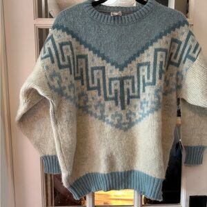 Icelandic Wool Light Blue & Cream Patterned Crewneck Sweater